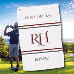 Personalized Monogram and Name White Grey Red Golf Towel<br><div class="desc">This sophisticated design feature unique two-color lettering for the Monogram. That is a part of what makes this almost one-of-a kind -- for yourself or as a special gift. White with red and grey lettering with a custom monogram and First name -- makes this special and unique. Perfect as father's...</div>
