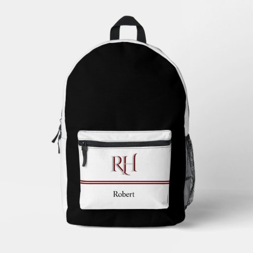 Personalized Monogram and Name White Grey Red Printed Backpack