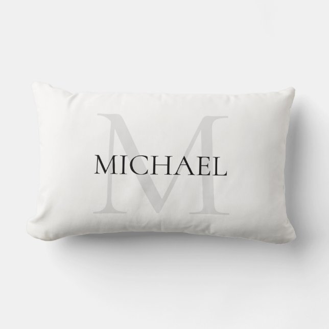 Personalized Monogram and Name White Lumbar Pillow (Front)