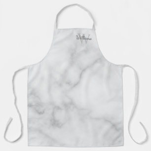 Personalized Monogram and Name White Marble Apron