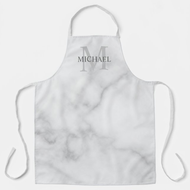 Personalized Monogram and Name White Marble Apron (Front)