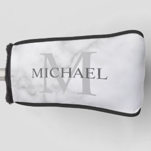 Personalized Monogram and Name White Marble Golf Head Cover