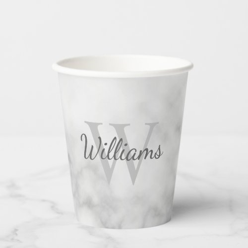 Personalized Monogram and Name White Marble Paper Cups