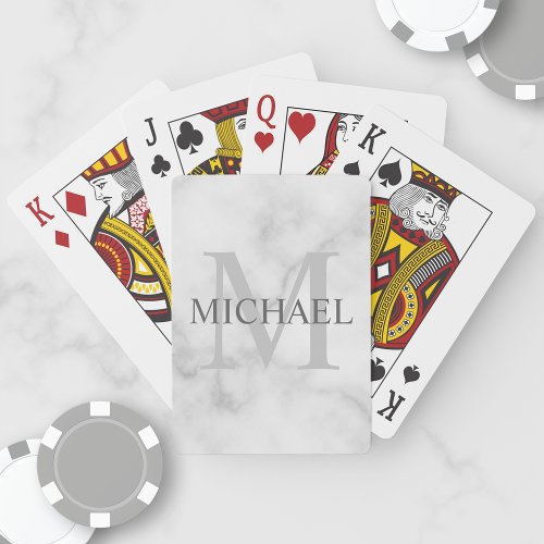 Personalized Monogram and Name White Marble Poker Cards