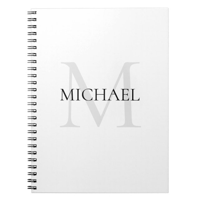Personalized Monogram and Name White Notebook (Front)