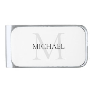 Personalized Monogram and Name White Silver Finish Money Clip
