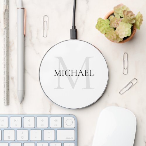 Personalized Monogram and Name White Wireless Charger