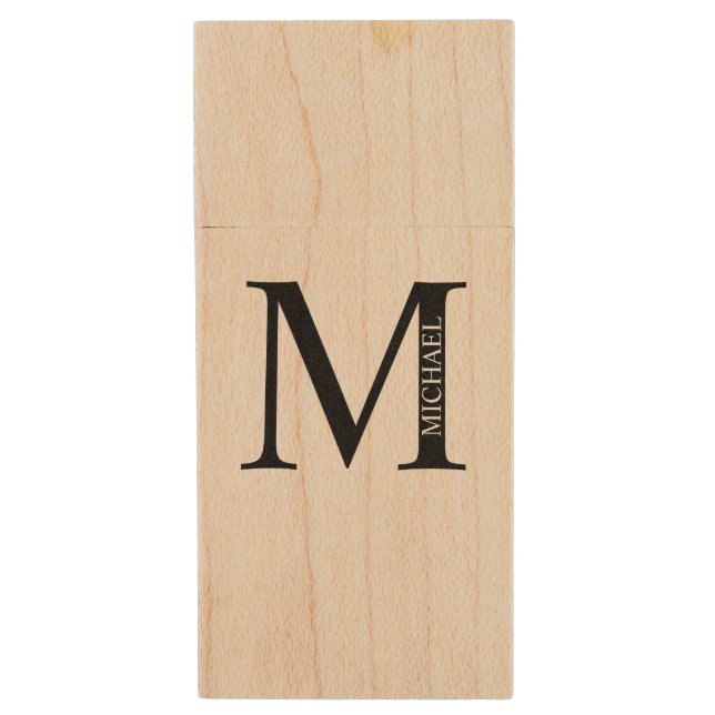 Personalized Monogram and Name Wood Flash Drive (Front Vertical)