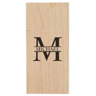Personalized Monogram and Name Wood Flash Drive