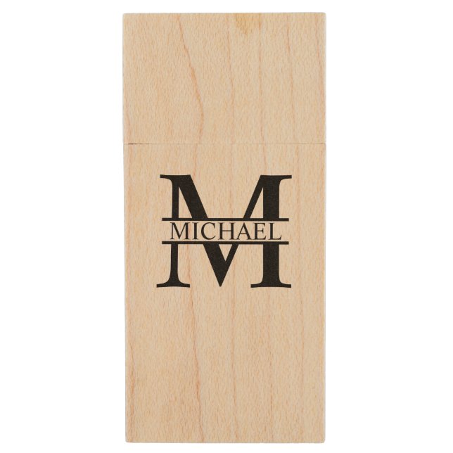 Personalized Monogram and Name Wood Flash Drive (Front Vertical)