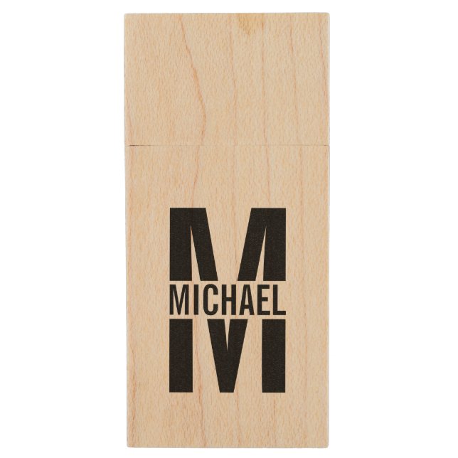 Personalized Monogram and Name Wood USB Flash Driv Drive (Front Vertical)