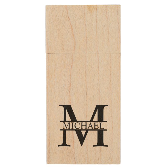 Personalized Monogram and Name Wood USB Flash Drive (Front Vertical)