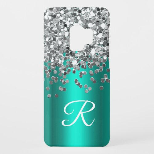 Personalized Monogram Aqua and Silver Glitter
