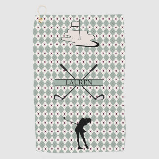 Personalized Monogram Argyle Custom Name Female Golf Towel