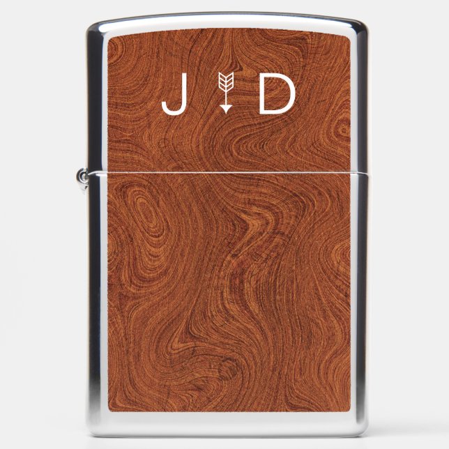 Personalized Monogram Arrow Woodgrain Damascus  Zippo Lighter (Front)