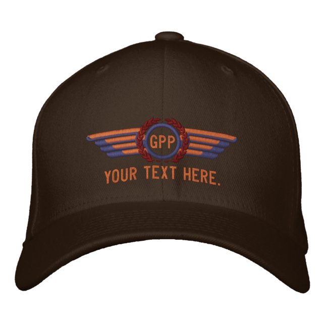 Personalized Monogram Aviation Laurels Pilot Wings Embroidered Baseball Cap (Front)