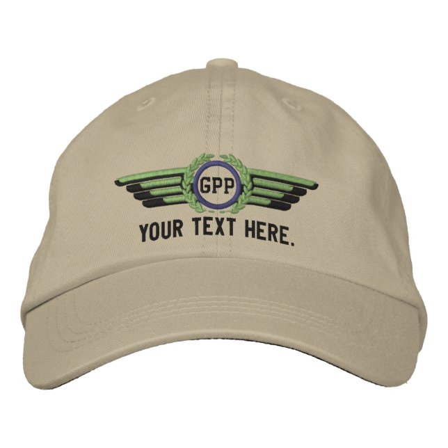 Personalized Monogram Aviation Laurels Pilot Wings Embroidered Baseball Hat (Front)