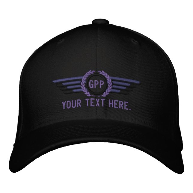 Personalized Monogram Aviation Laurels Pilot Wings Embroidered Baseball Hat (Front)
