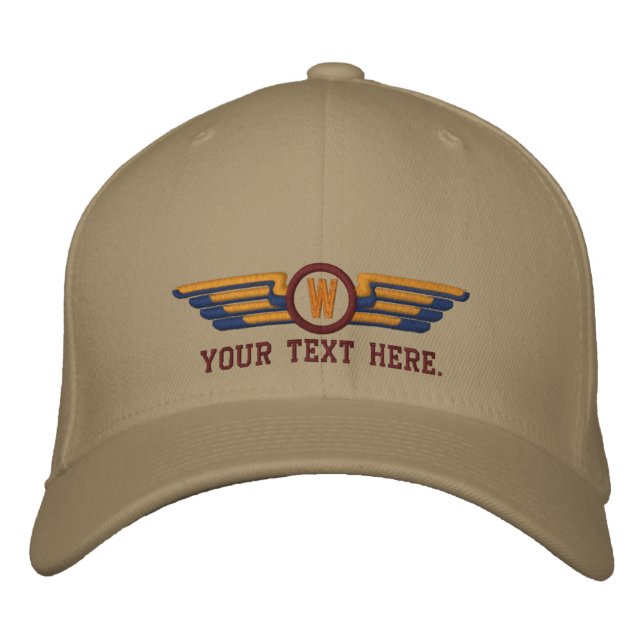 Personalized Monogram Aviation Laurels Pilot Wings Embroidered Baseball Hat (Front)