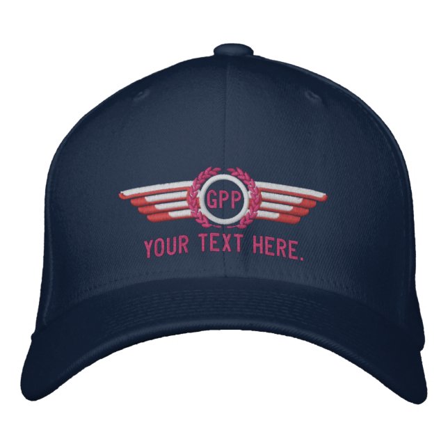 Personalized Monogram Aviation Laurels Pilot Wings Embroidered Baseball Hat (Front)