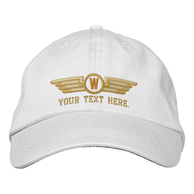 Personalized Monogram Aviation Laurels Pilot Wings Embroidered Baseball Hat (Front)