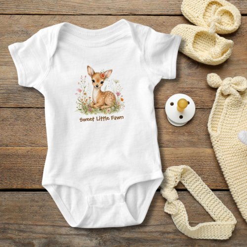 Personalized Monogram Baby Deer Wildflowers Gift Bodysuit