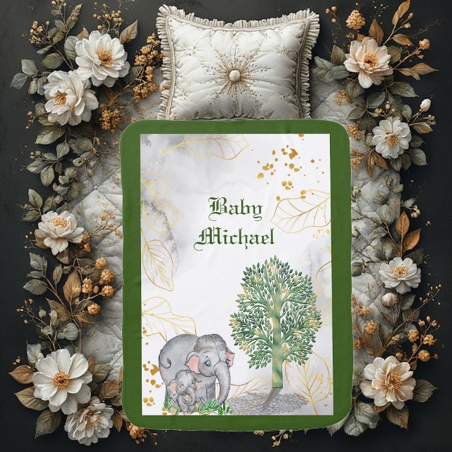 Personalized Monogram Baby Elephant & Mom Forest Blanket (Personalized Monogram Baby Elephant & Mom Forest Baby Blanket)