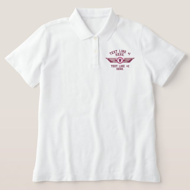 Personalized Monogram Badge Pilot Wings Embroidered Polo Shirt (Design Front)