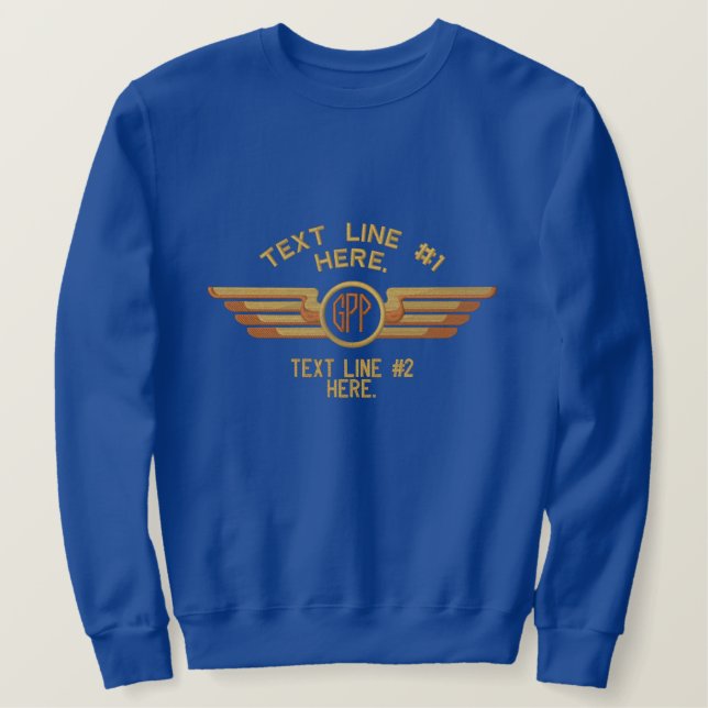 Personalized Monogram Badge Pilot Wings Embroidered Sweatshirt (Design Front)