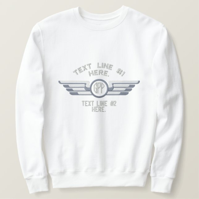 Personalized Monogram Badge Pilot Wings Embroidered Sweatshirt (Design Front)