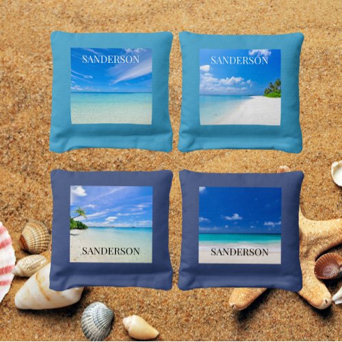 Personalized Monogram Beach Sand Surf Waves Cornhole Bags