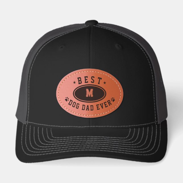Personalized Monogram Best Dog Dad Ever Gift Leather Patch Hat (Front)