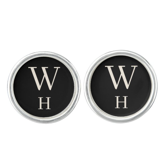 Personalized Monogram Black and Cream Cufflinks (Front)