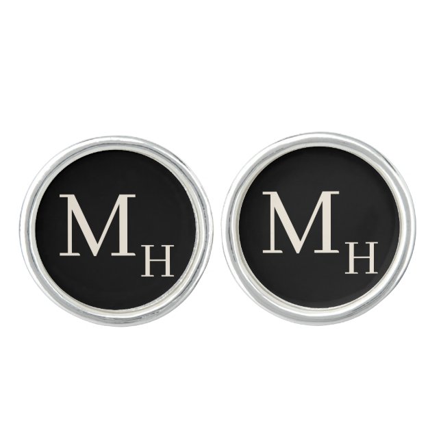 Personalized Monogram Black and Cream Cufflinks (Front)