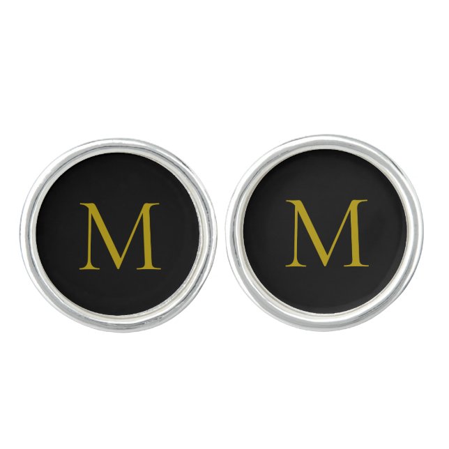 Personalized Monogram Black and Gold Cufflinks (Front)
