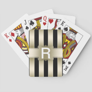Personalized Monogram Black and Gold Stripes Poker Cards