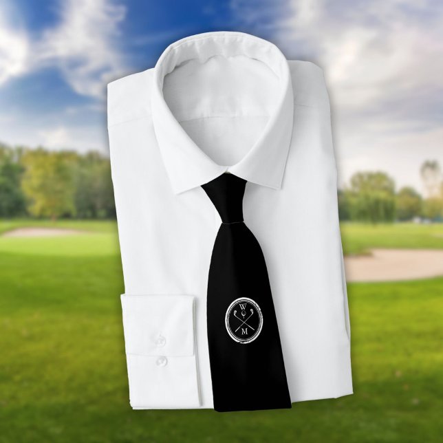Personalized  Monogram Black And White Golf Neck Tie (Personalized Monogram Black And White Golf Neck Tie)