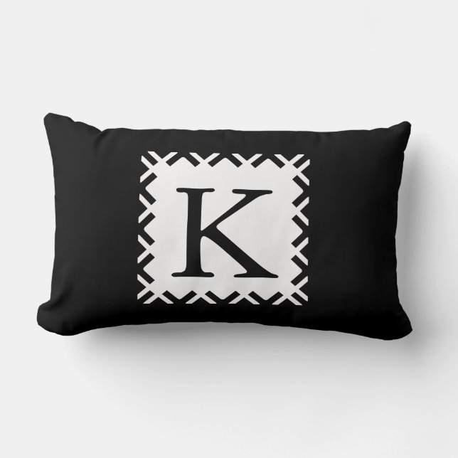 Personalized Monogram Black and White Lumbar Pillow (Front)