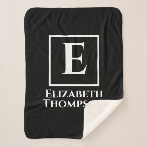 Personalized Monogram Black and White Minimalist Sherpa Blanket