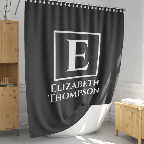 Personalized Monogram Black and White Minimalist Shower Curtain