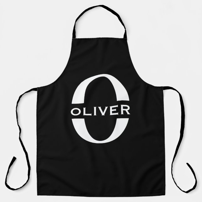 Personalized Monogram Black And White Name Apron (Front)
