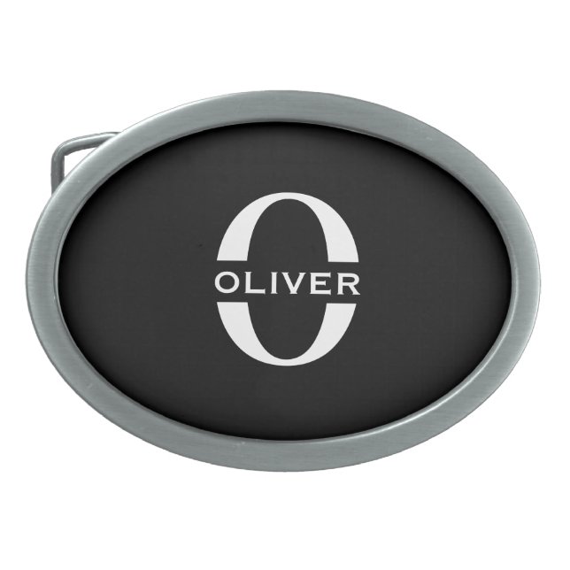 Personalized Monogram Black And White Name Belt Buckle (Front)