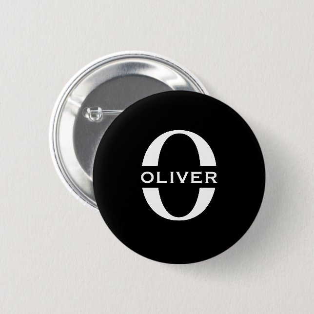 Personalized Monogram Black And White Name Button (Front & Back)