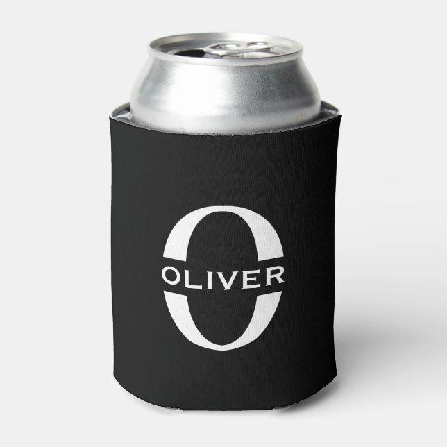 Personalized Monogram Black And White Name Can Cooler (Can Front)