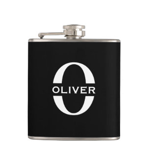 Personalized Monogram Black And White Name Flask