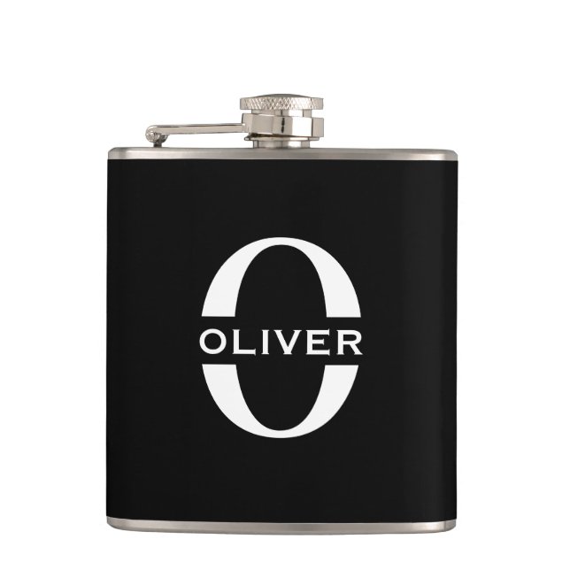 Personalized Monogram Black And White Name Flask (Front)