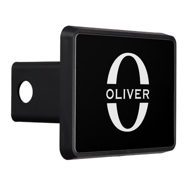 Personalized Monogram Black And White Name Hitch Cover (Right)