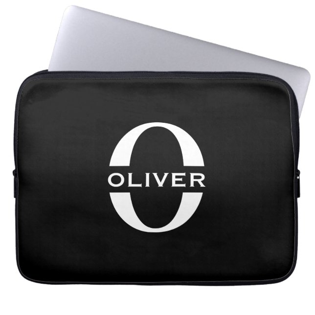 Personalized Monogram Black And White Name Laptop Sleeve (Front)
