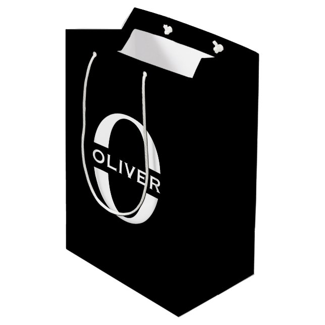 Personalized Monogram Black And White Name Medium Gift Bag (Back Angled)