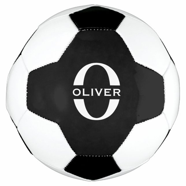 Personalized Monogram Black And White Name Soccer Ball (Front)